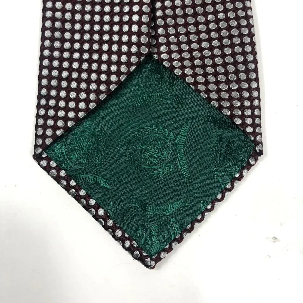 Tommy Hilfiger Silk Tie Maroon Burgundy Polka Dot Silver Dots Made in USA